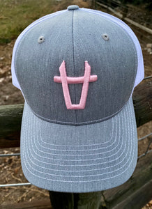 Grey Cap With Pink Puff