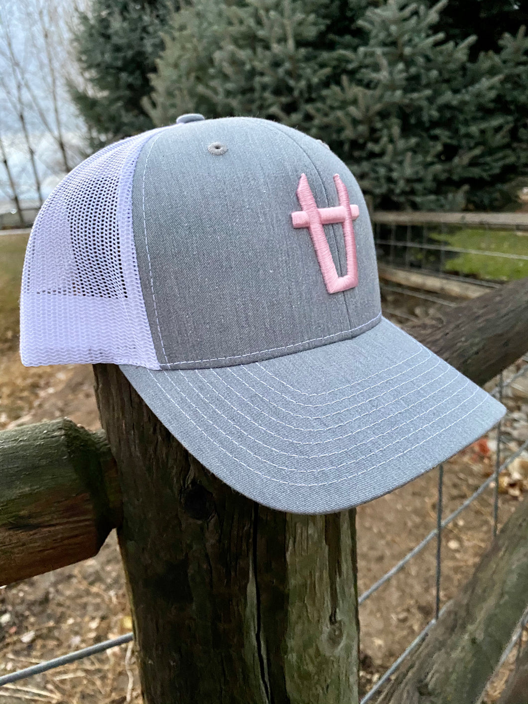 Grey Cap With Pink Puff