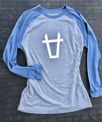 SALE Dusty Blue/Grey Baseball Tee