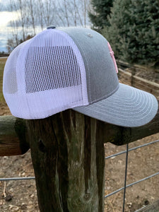 Grey Cap With Pink Puff